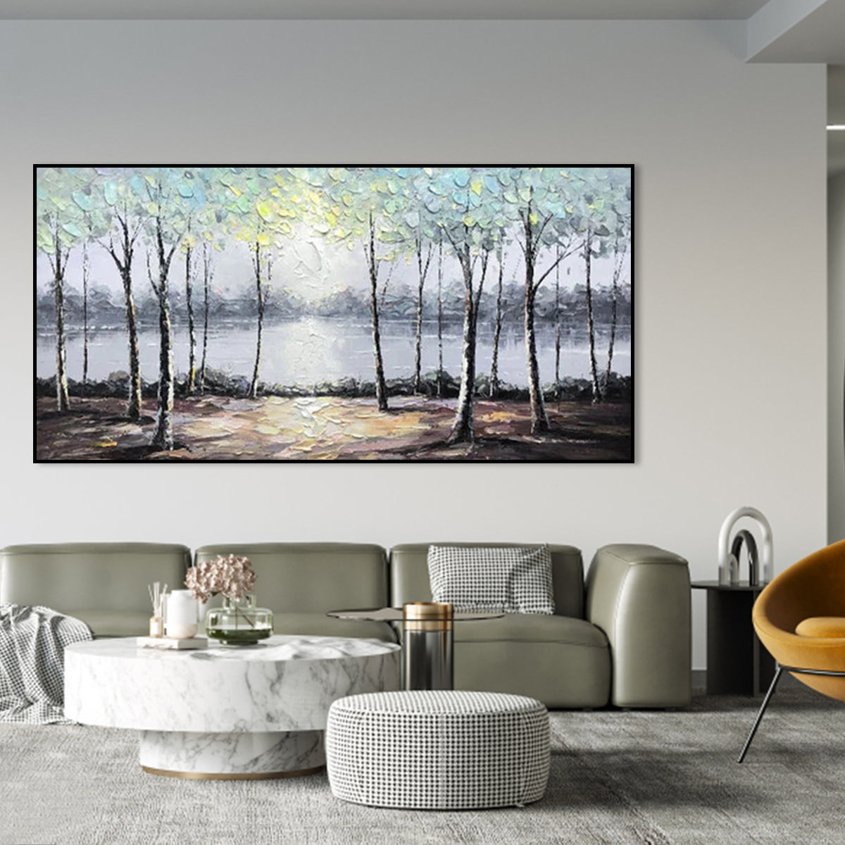 Serene Landscape with Birch Trees and Reflections - Nature Oil Painting Art