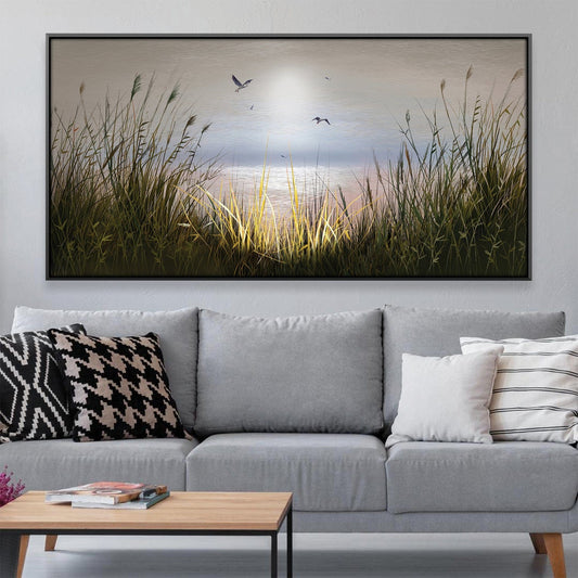 Serene Beach Sunrise with Gentle Waves and Soaring Birds - Oil Painting
