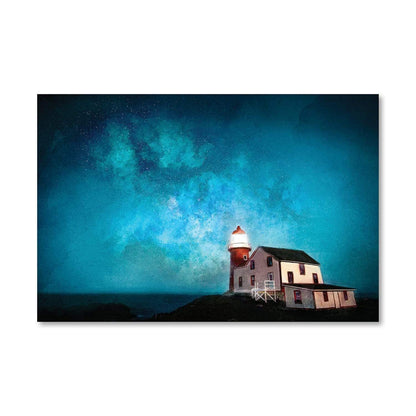 Starry Night Lighthouse Oil Painting – Coastal Art for Home Decor