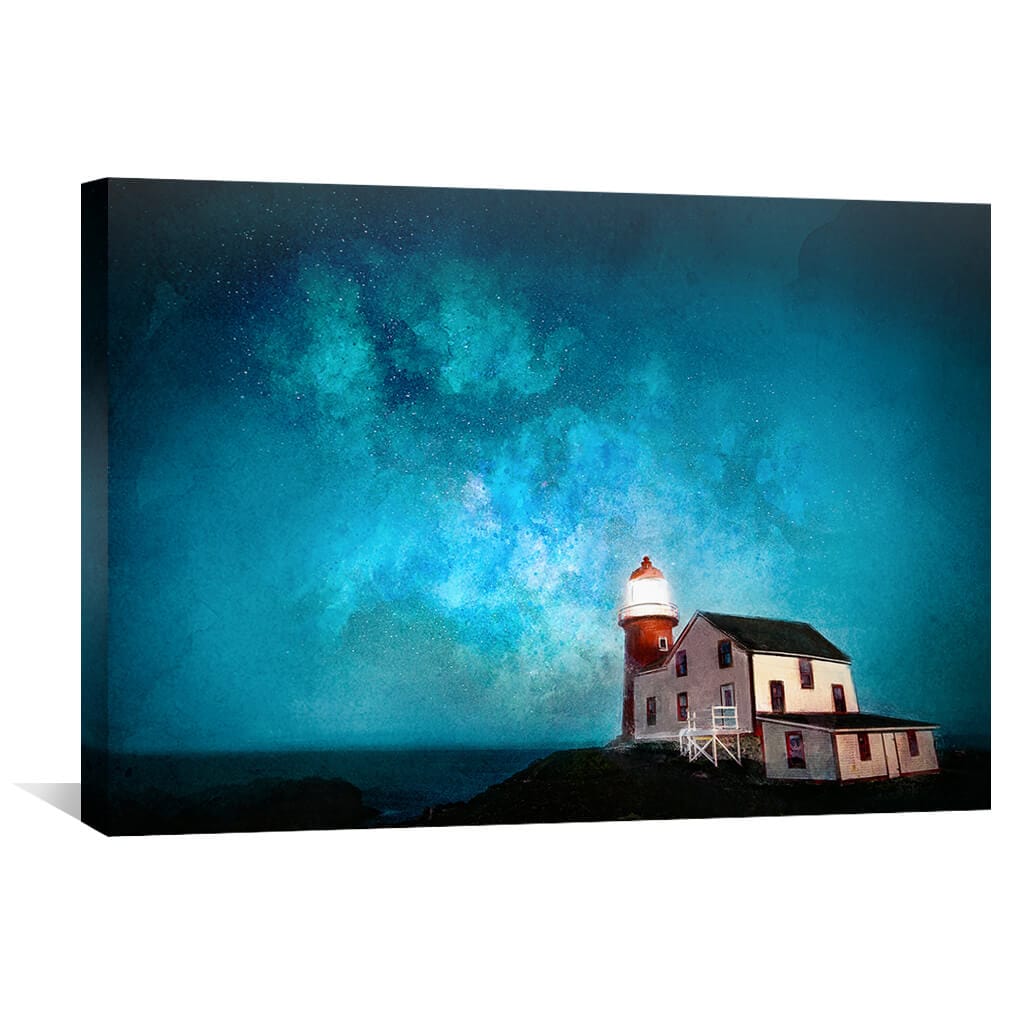 Starry Night Lighthouse Oil Painting – Coastal Art for Home Decor