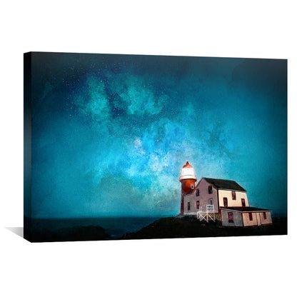 Starry Night Lighthouse Oil Painting – Coastal Art for Home Decor