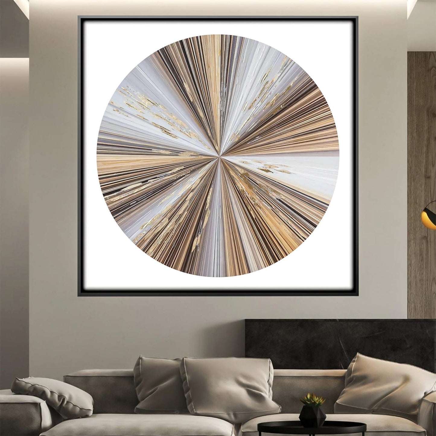 Radiant Golden Burst Abstract Oil Painting for Modern Home Decor