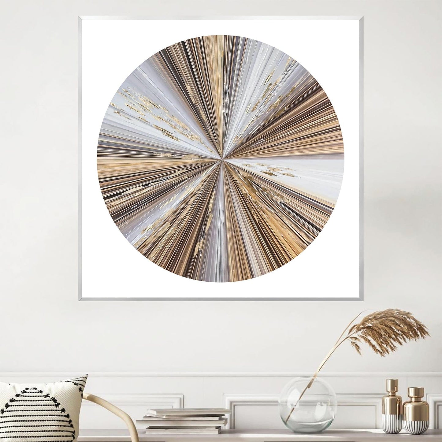 Radiant Golden Burst Abstract Oil Painting for Modern Home Decor