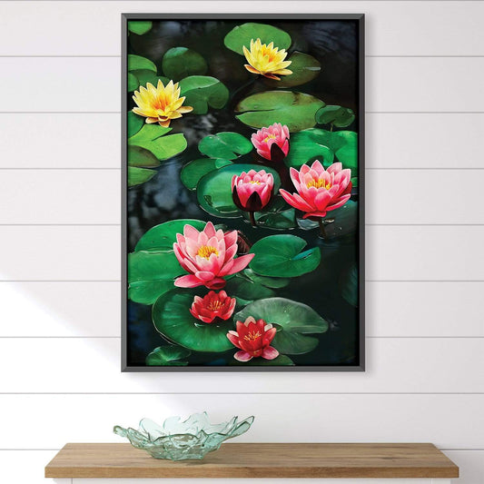 Vibrant Water Lily Oil Painting on Canvas for Serene Home Décor