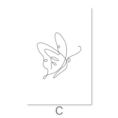 Elegant Line Art Butterflies Canvas - Minimalist Home Decor for Nature Lovers