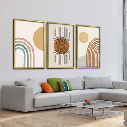 Abstract Geometric Oil Painting with Lines and Circles for Modern Home Decor