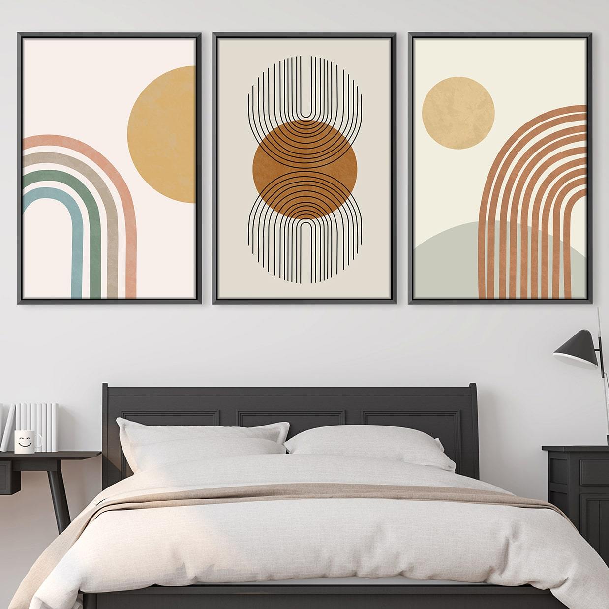 Abstract Geometric Oil Painting with Lines and Circles for Modern Home Decor