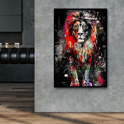 Vibrant Lion Wall Art - Colorful Oil Painting for Modern Home Decor