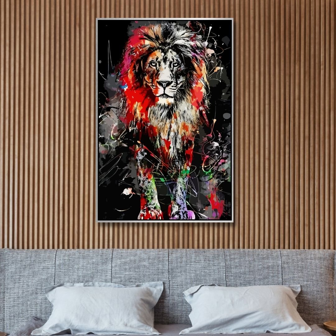 Vibrant Lion Wall Art - Colorful Oil Painting for Modern Home Decor