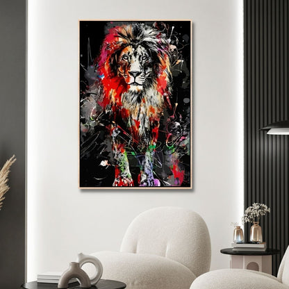 Vibrant Lion Wall Art - Colorful Oil Painting for Modern Home Decor