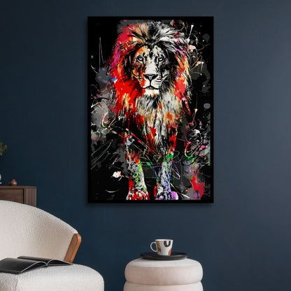 Vibrant Lion Wall Art - Colorful Oil Painting for Modern Home Decor