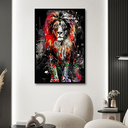 Vibrant Lion Wall Art - Colorful Oil Painting for Modern Home Decor