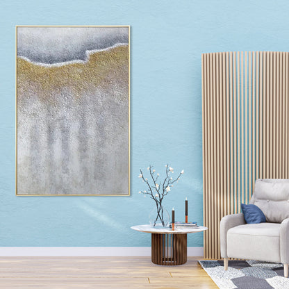 Abstract Oil Painting of Serene Landscapes in Gold and Silver Tones