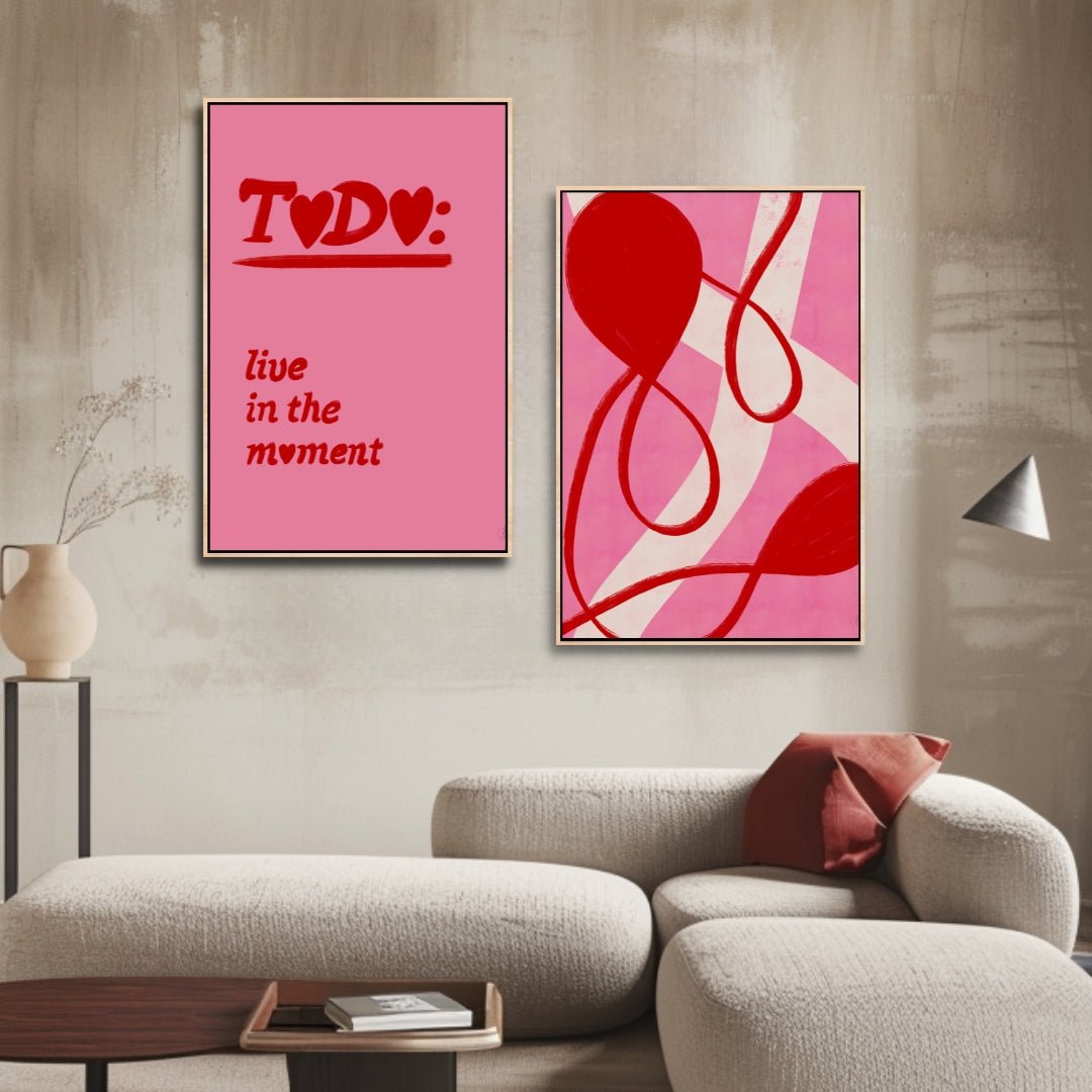 Vibrant Red and Pink Abstract Oil Painting for Modern Home Decor