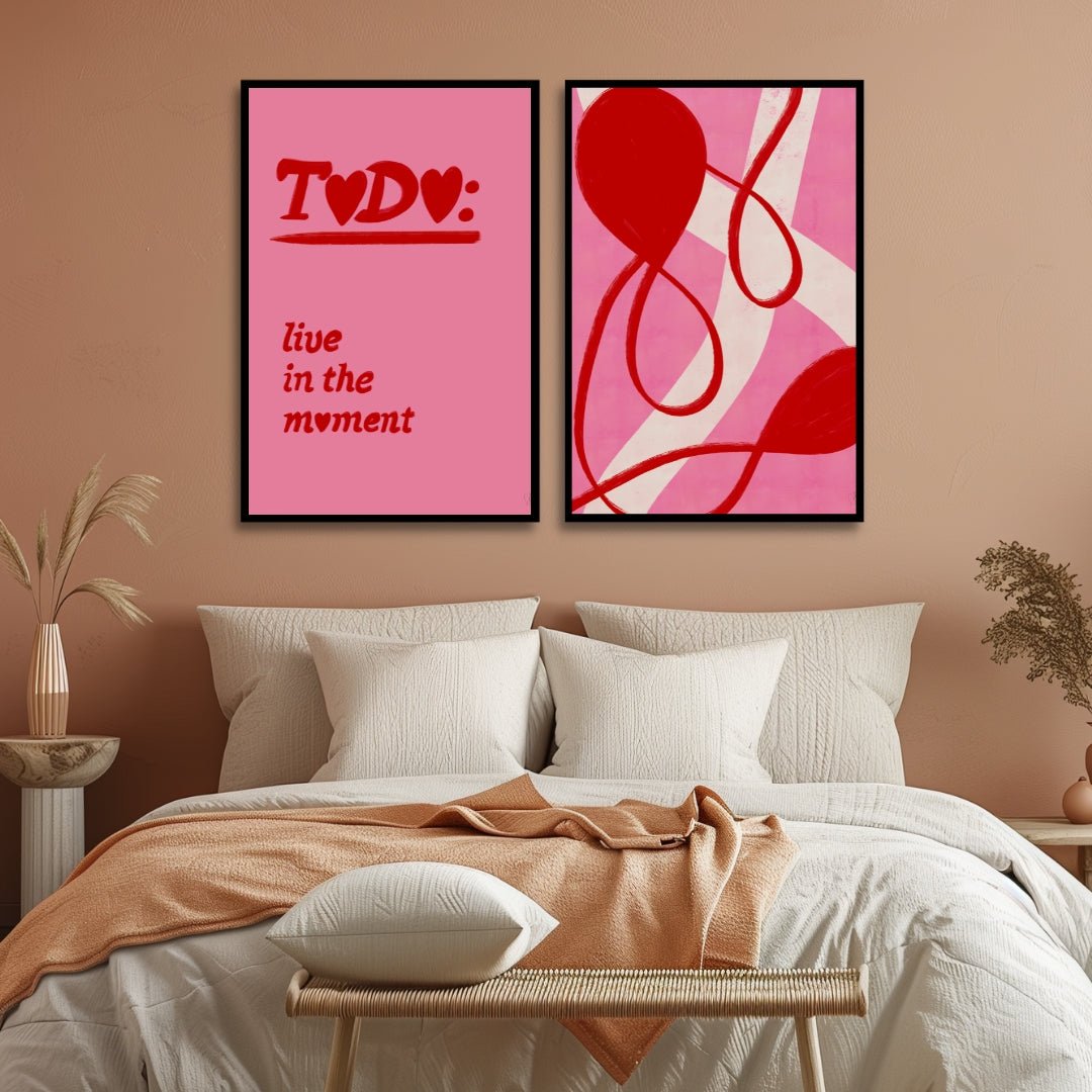 Vibrant Red and Pink Abstract Oil Painting for Modern Home Decor