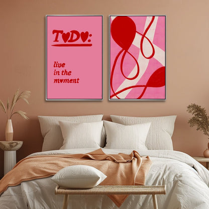 Vibrant Red and Pink Abstract Oil Painting for Modern Home Decor