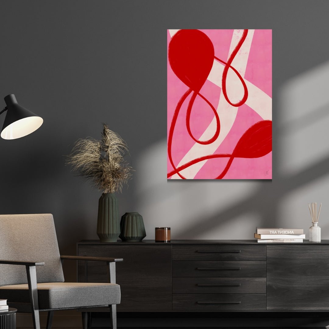 Vibrant Red and Pink Abstract Oil Painting for Modern Home Decor