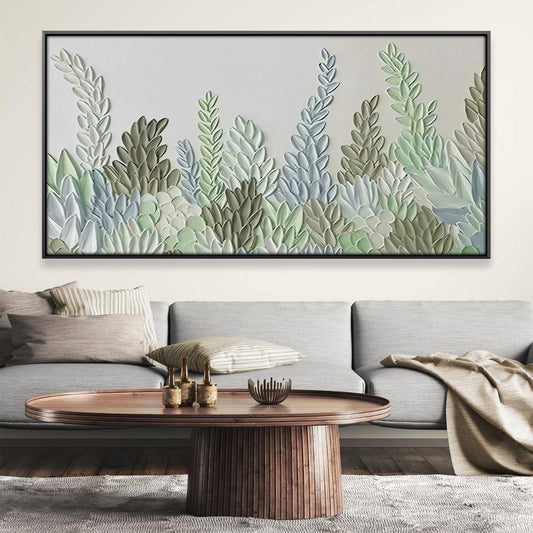 Serene Green Succulent Landscape Oil Painting for Modern Home Decor