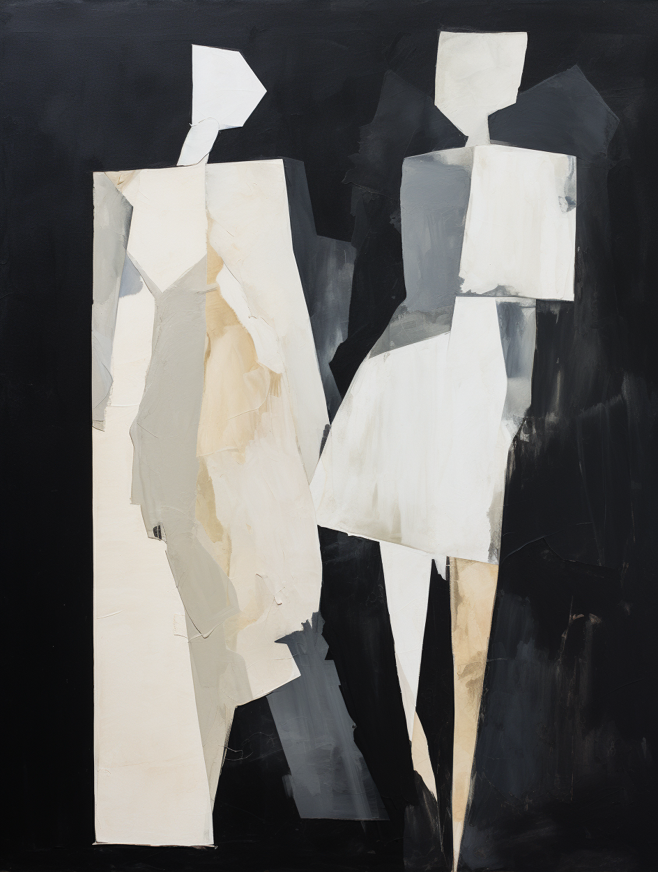 Abstract Minimalist Oil Painting of Figures in Monochrome Palette