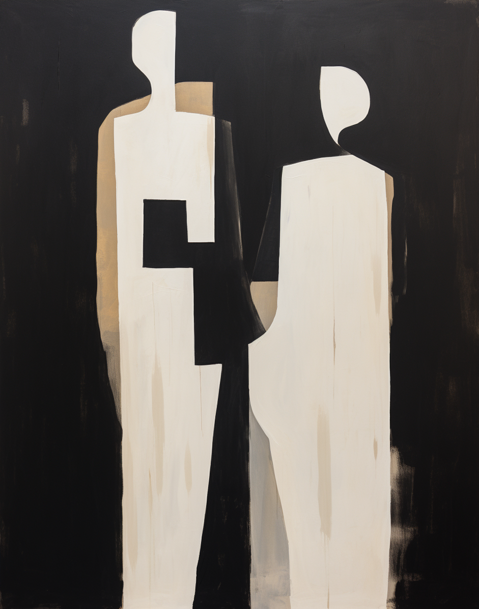 Modern Minimalist Oil Painting of Abstract Figures for Stylish Home Decor