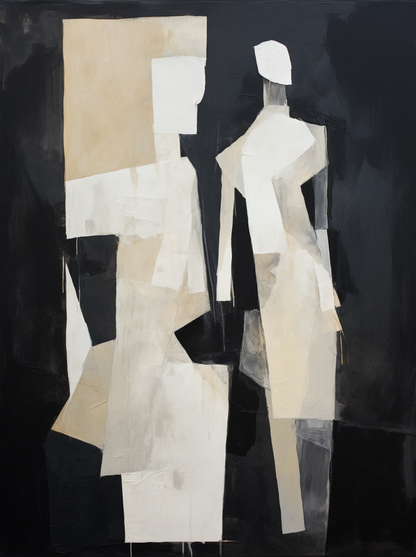 Abstract Minimalist Oil Painting of Human Figures in Neutral Tones