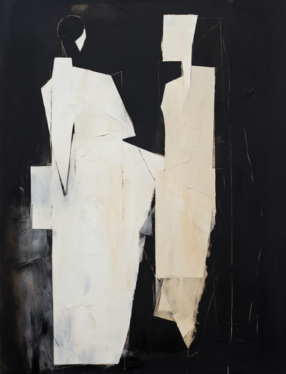Abstract Black and White Minimalist Oil Painting for Modern Home Decor