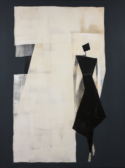 Elegant Black and White Minimalist Oil Painting for Modern Home Decor