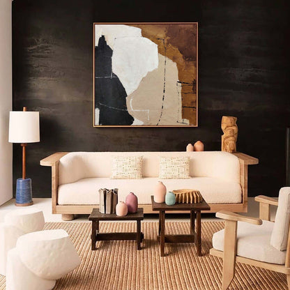 Abstract Black and Brown Minimalist Oil Painting for Modern Home Decor