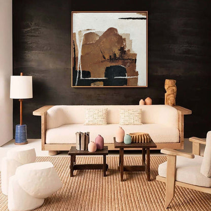 Abstract Black and Brown Modern Oil Painting for Minimalist Home Decor