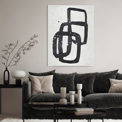 Abstract Black and White Shapes - Modern Oil Painting for Contemporary Decor