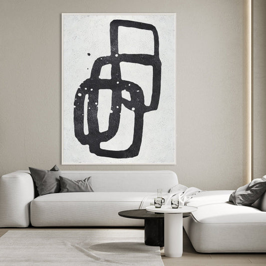 Abstract Black and White Shapes - Modern Oil Painting for Contemporary Decor