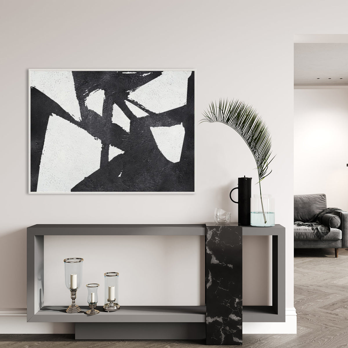 Abstract Black and White Oil Painting for Modern Home Decor