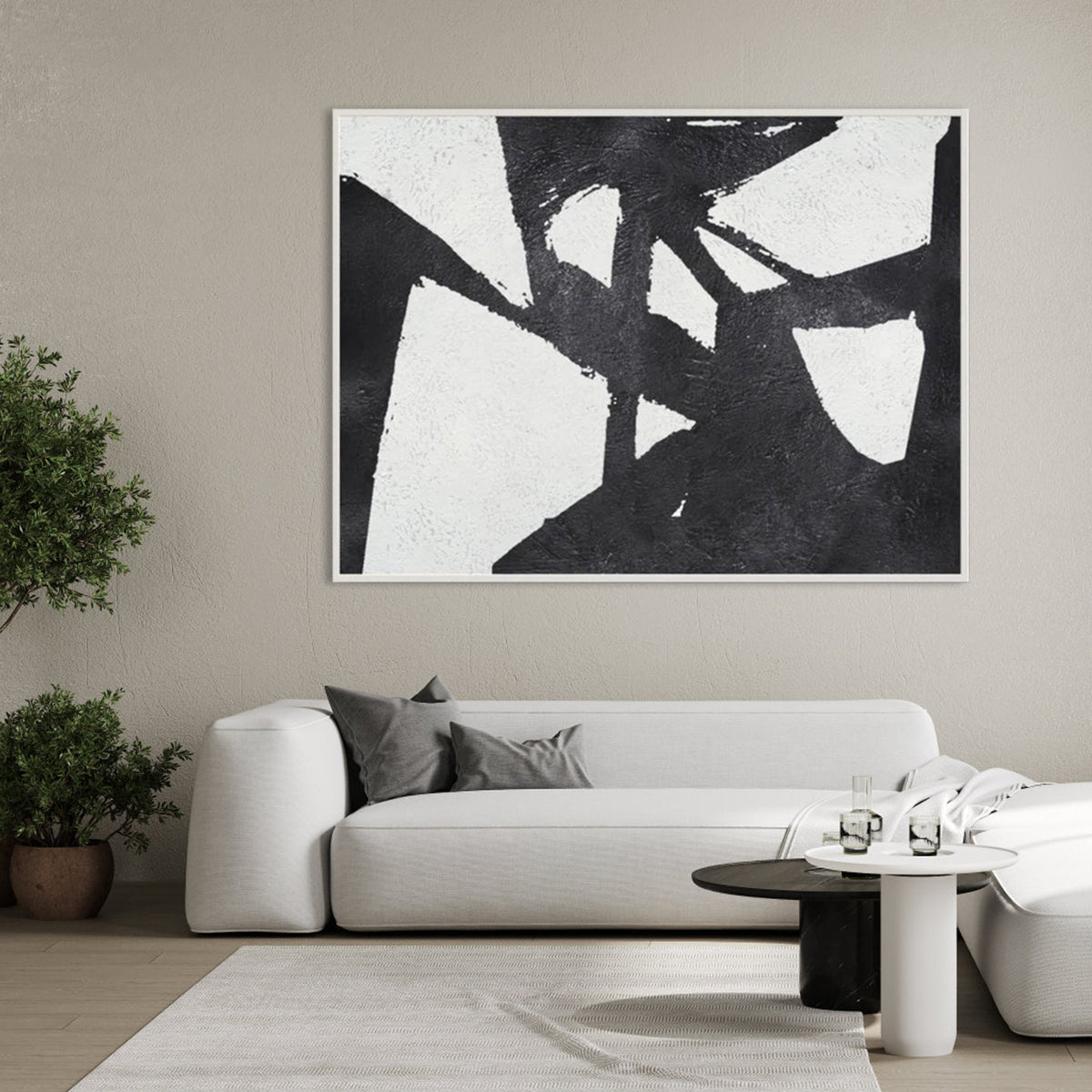 Abstract Black and White Oil Painting for Modern Home Decor