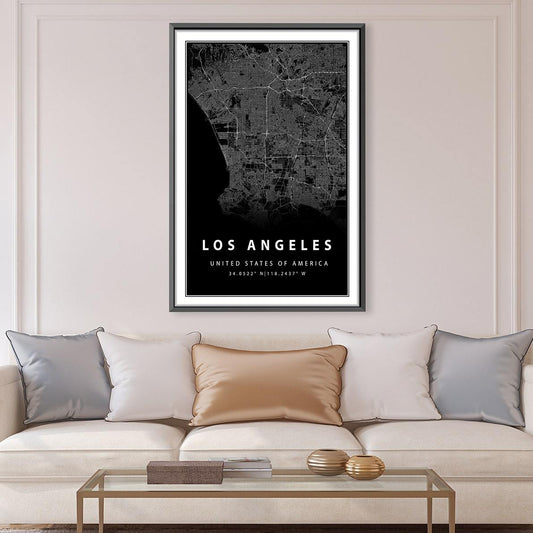 Los Angeles Minimalist Black Canvas Wall Art - Modern City Decor
