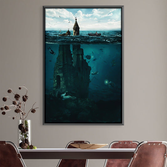 Underwater Ruins: Mystical Lost City Oil Painting for Unique Home Decor