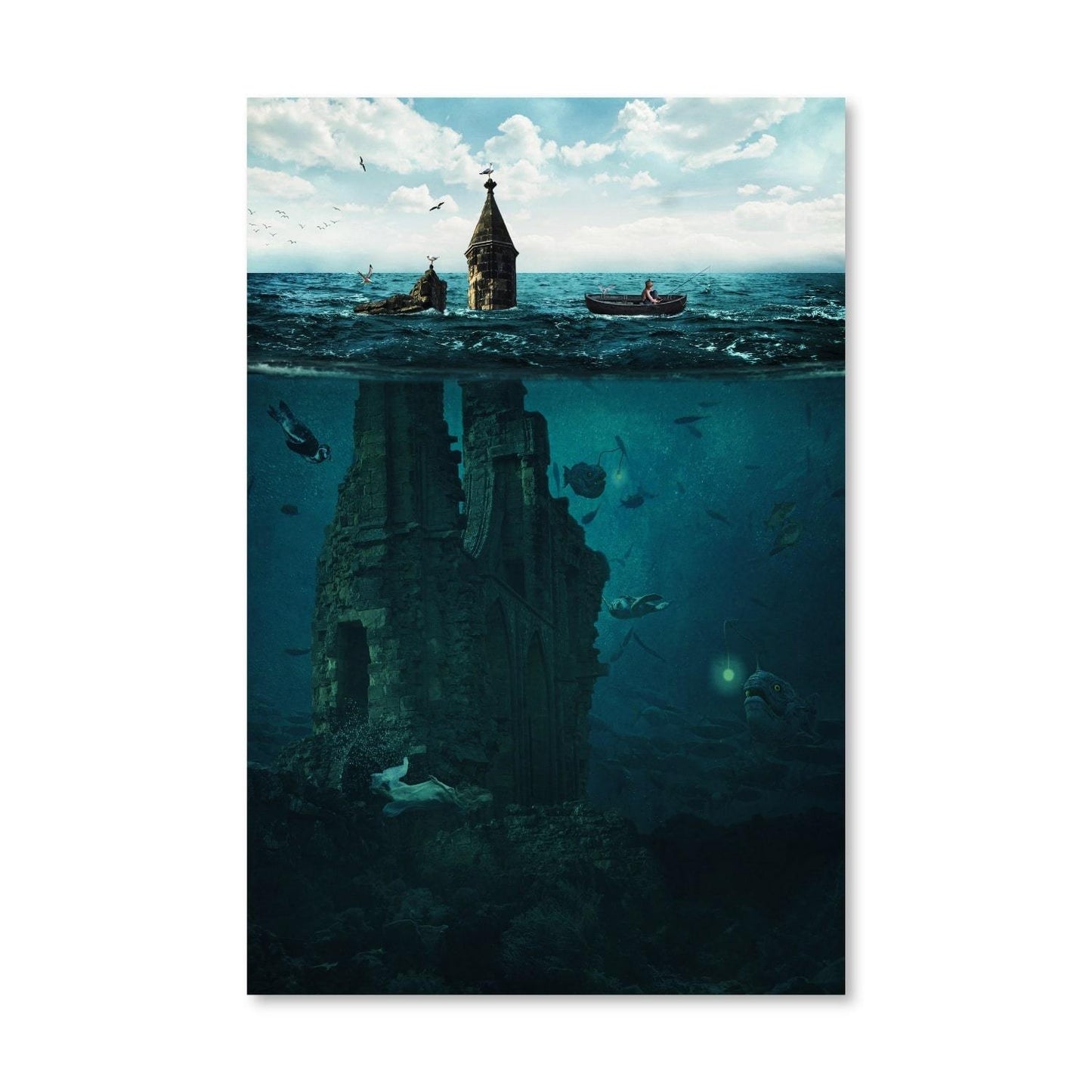 Underwater Ruins: Mystical Lost City Oil Painting for Unique Home Decor
