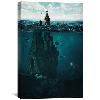 Underwater Ruins: Mystical Lost City Oil Painting for Unique Home Decor