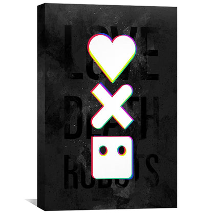 Abstract Oil Painting of Love, Death, and Robots Theme for Modern Decor