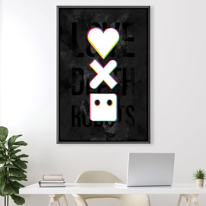 Abstract Oil Painting of Love, Death, and Robots Theme for Modern Decor