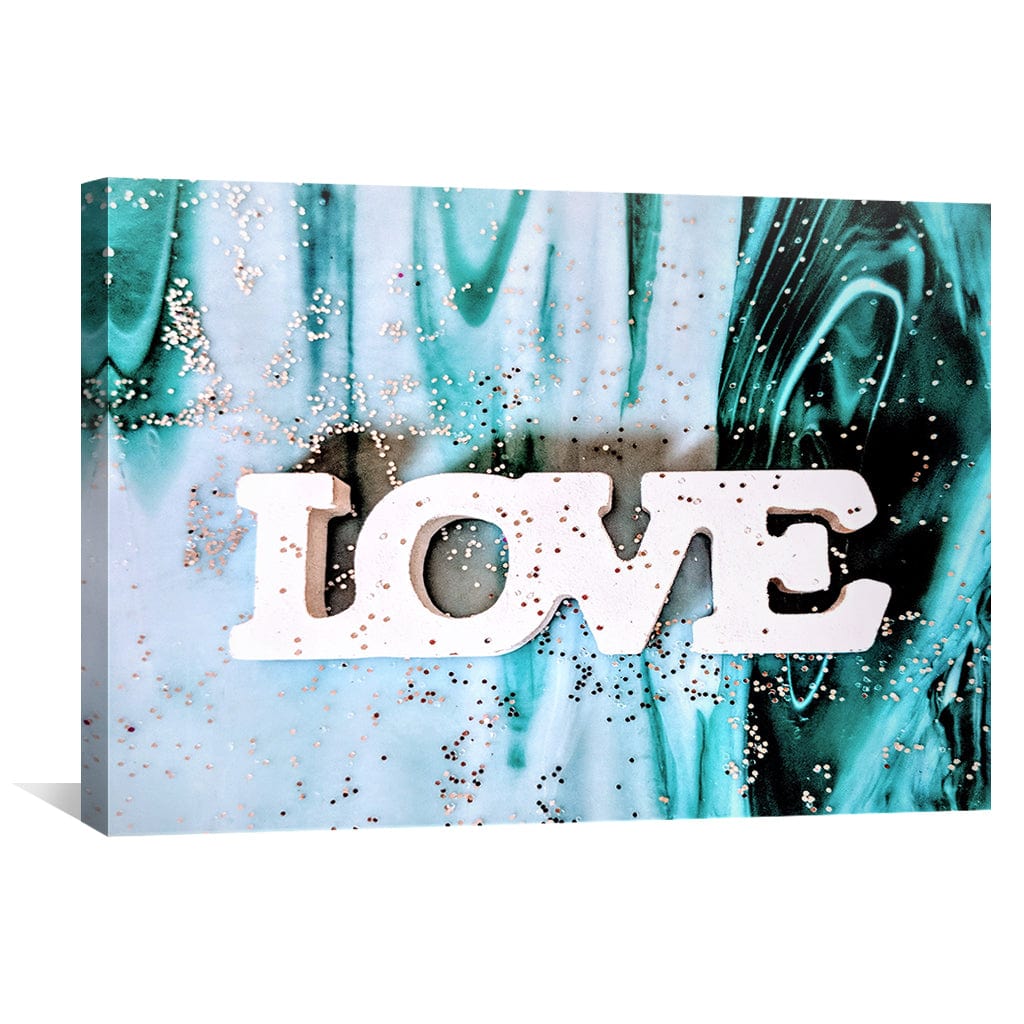 Teal Abstract Love Oil Painting for Modern Home Decor