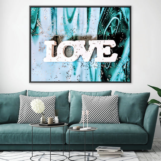 Teal Abstract Love Oil Painting for Modern Home Decor