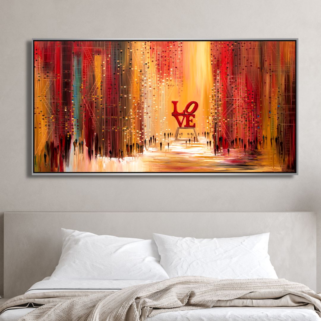 New York Love Abstract Oil Painting - Colorful Modern Canvas Wall Art