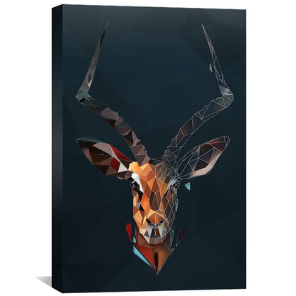 Geometric Antelope Head Oil Painting on Dark Canvas for Modern Decor