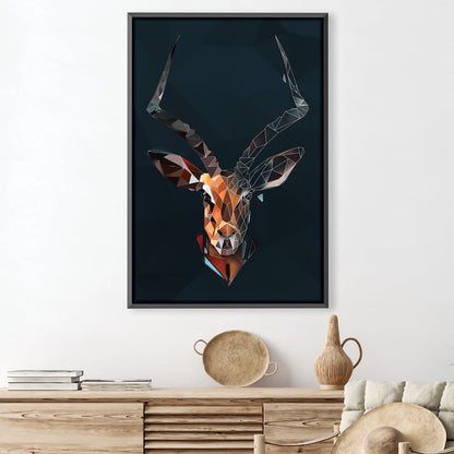 Geometric Antelope Head Oil Painting on Dark Canvas for Modern Decor