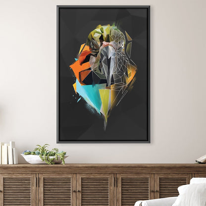 Geometric Bird Art on Dark Canvas - Modern Oil Painting for Stylish Decor