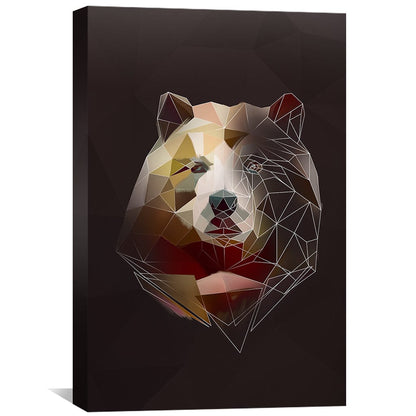 Geometric Bear Wall Art on Dark Canvas for Modern Home Decor