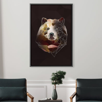 Geometric Bear Wall Art on Dark Canvas for Modern Home Decor