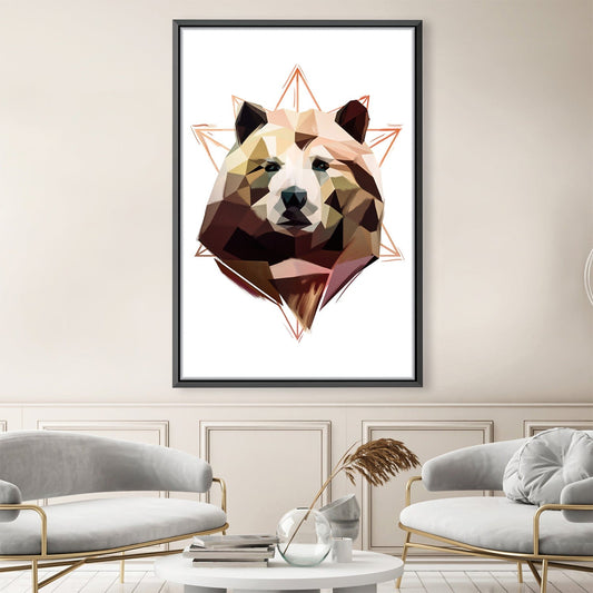 Geometric Bear Oil Painting - Modern Animal Art for Home Decor