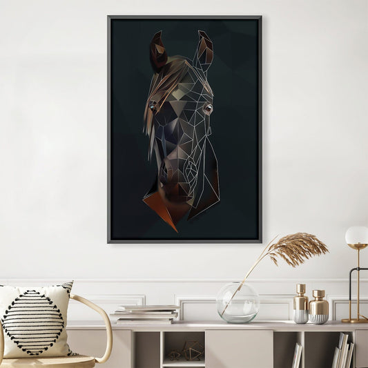 Modern Low Poly Black Horse Art on Dark Canvas for Stylish Home Decor