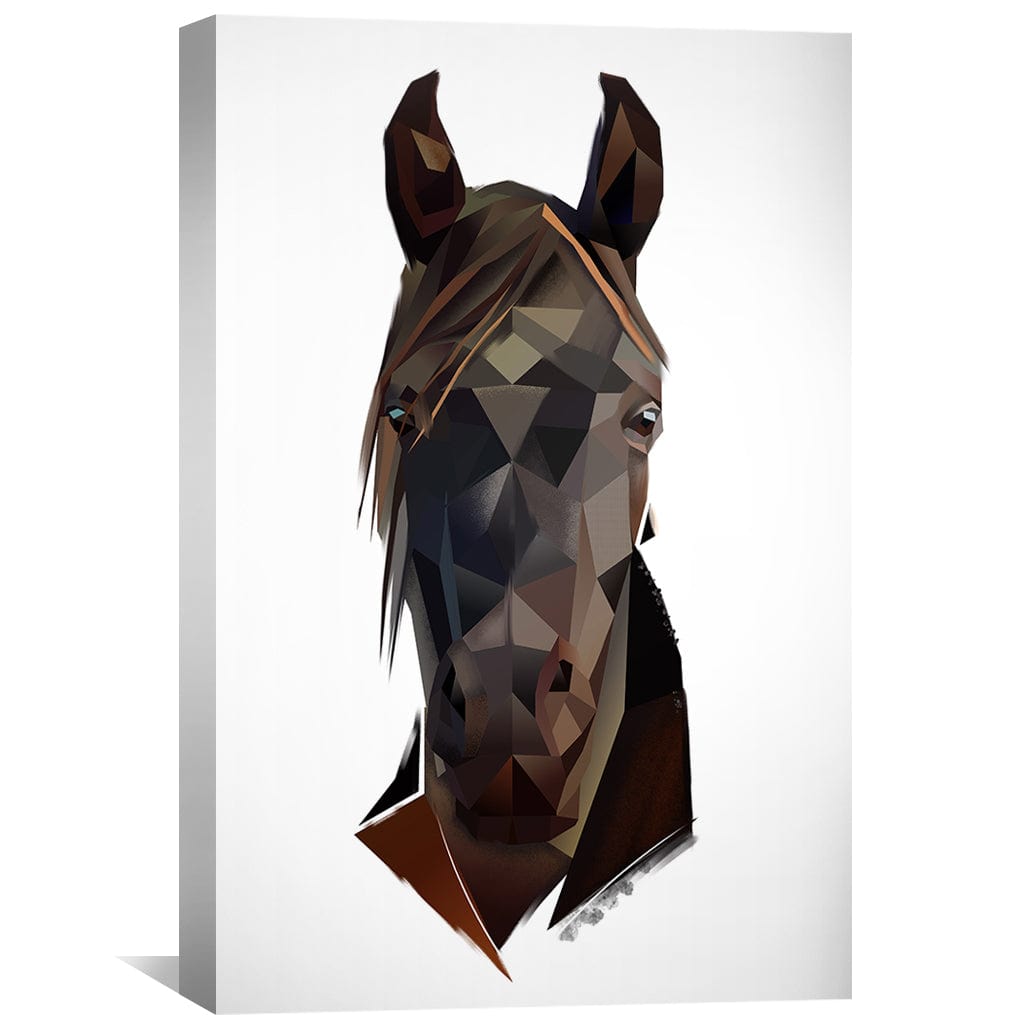 Abstract Low Poly Black Horse Oil Painting on Light Canvas Decor